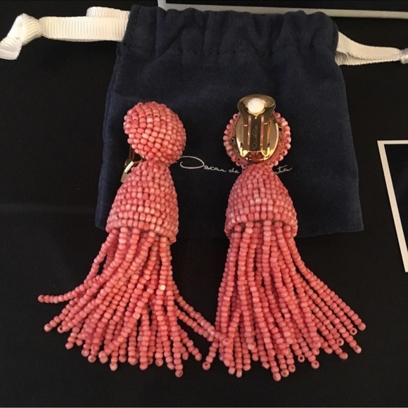 Oscar de la Renta Pink Statement Tassel Earrings - Picture 2 of 3